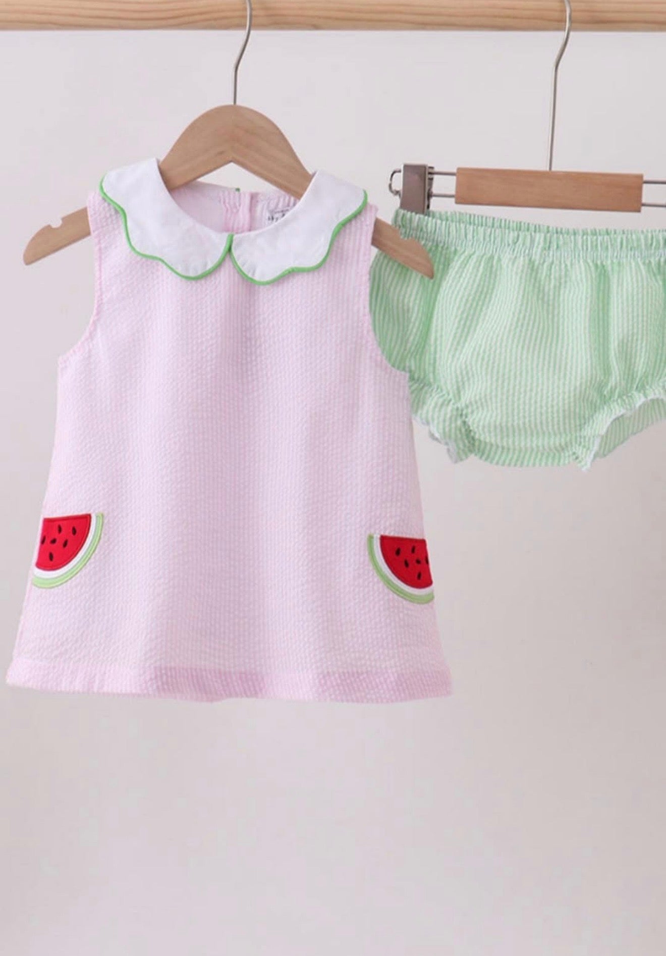 Watermelon seersucker bloomer set