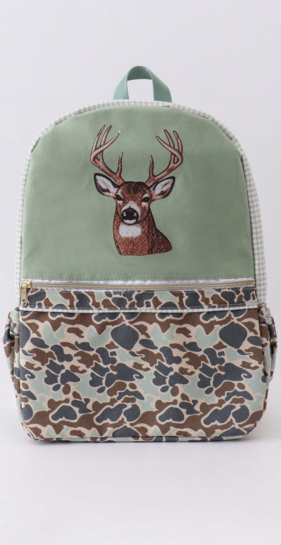 Camo deer appliqué backpack