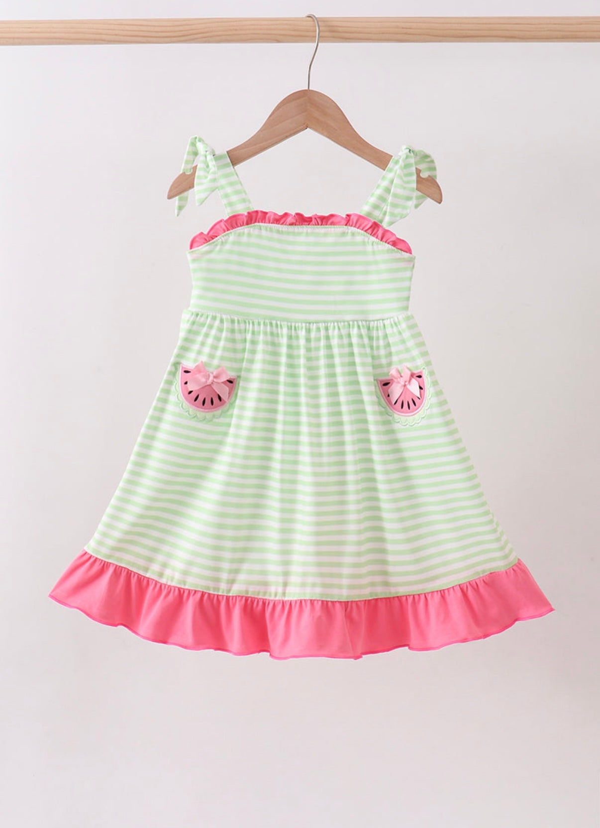 Green watermelon appliqué ruffle dress