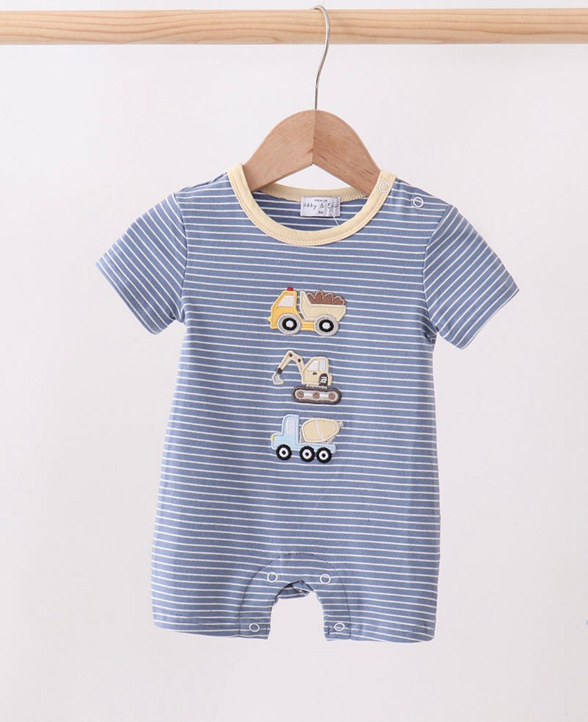 Blue stripe truck romper