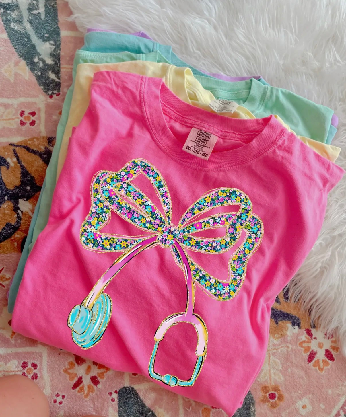 Pink floral stethoscope tee