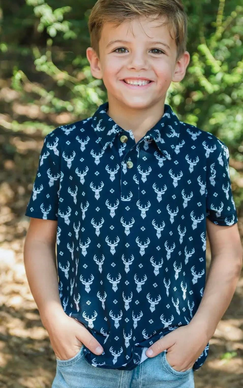 Knit little deer lodge performance polo