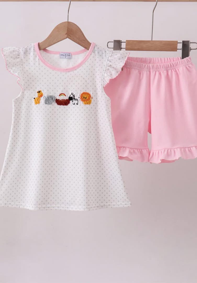 Noah’s ark French knot ruffle short set