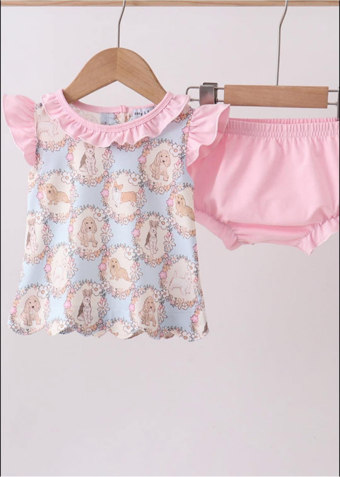 Pink puppy floral bloomer set