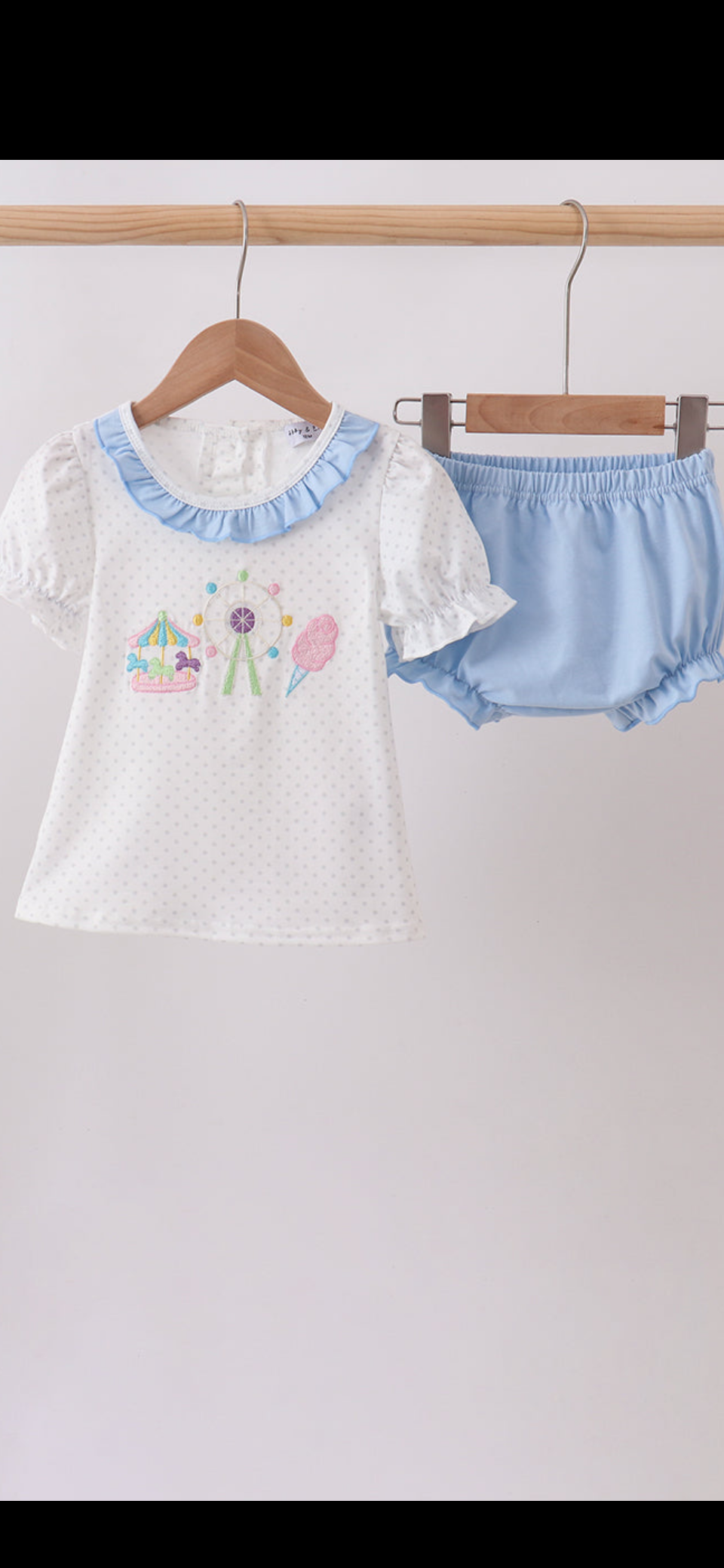 Blue carousel embroidered bloomer set