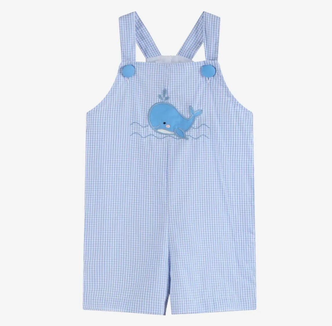Blue Gingham whale shortalls