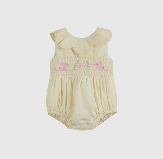 Yellow petal collared smocked bubble