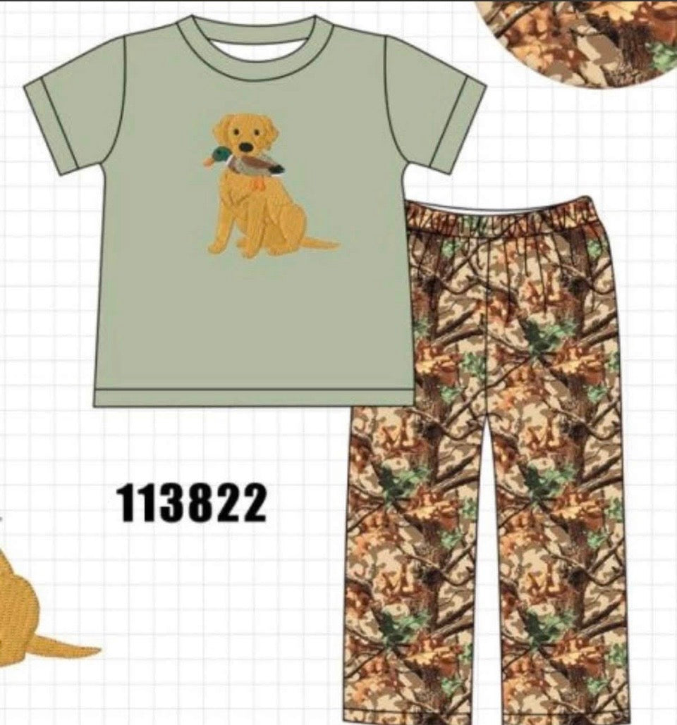 Green hunting print pant set