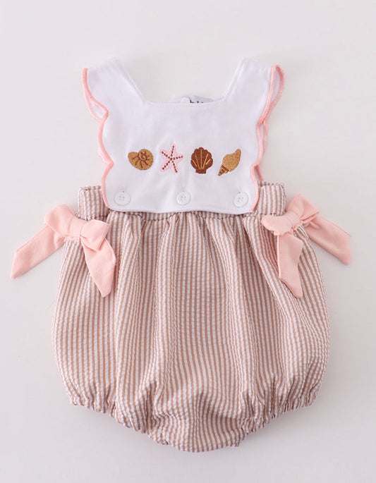 Brown shell embroidered seersucker bubble