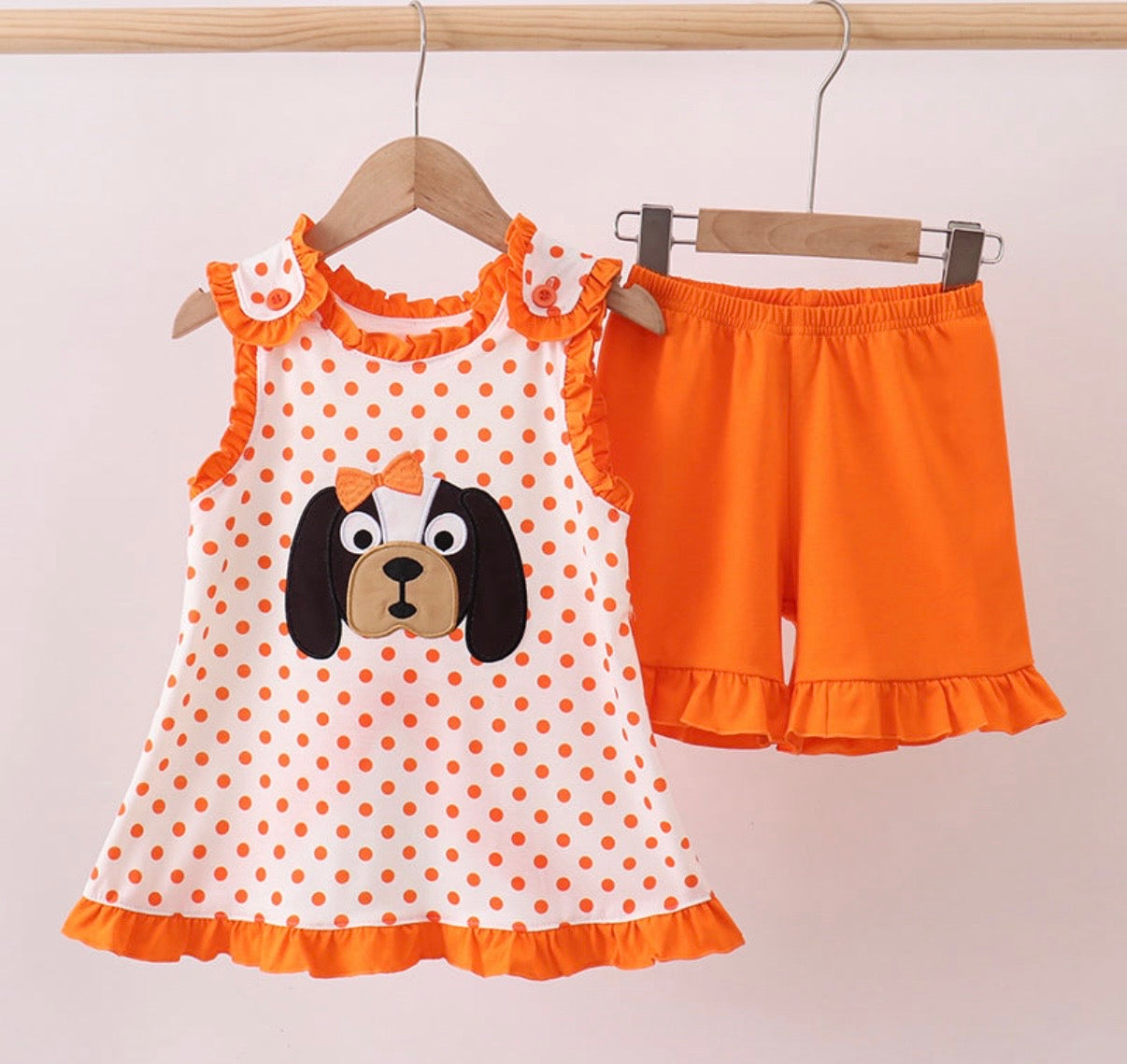 Orange TN dog appliqué short set
