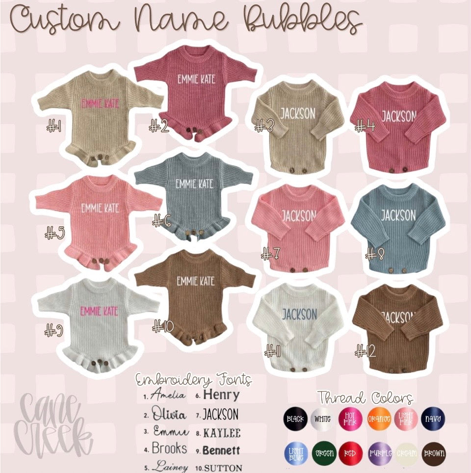 Sweater knit custom name bubble