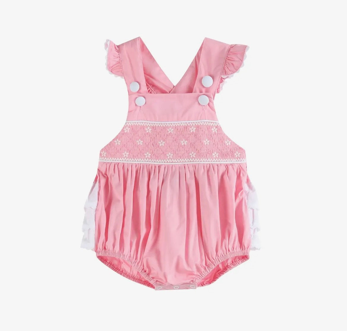 Pink flower smocked bubble