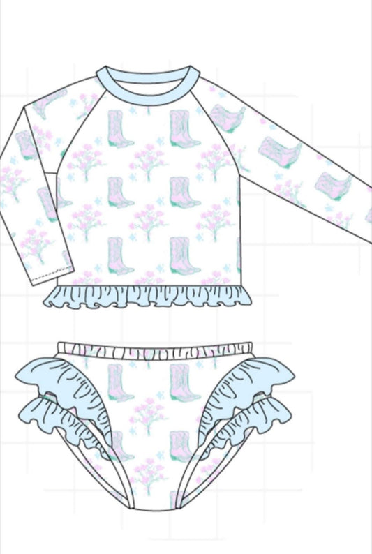 Blue boots rash guard