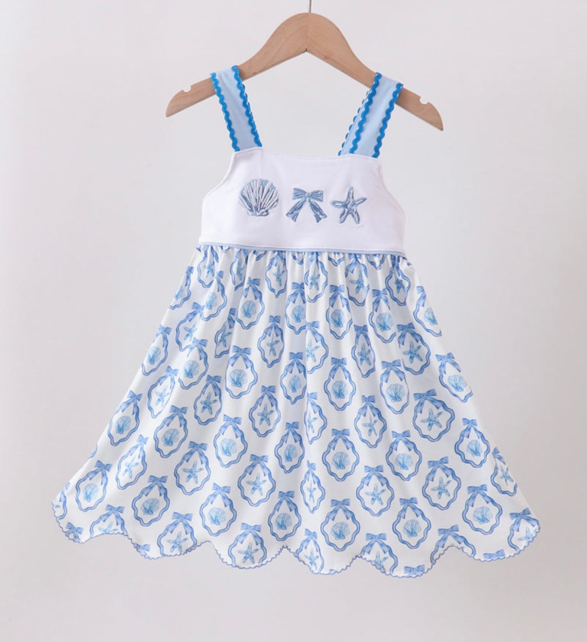 Blue shell embroidered dress