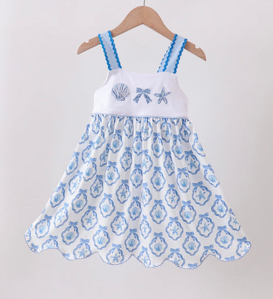 Blue shell embroidered dress