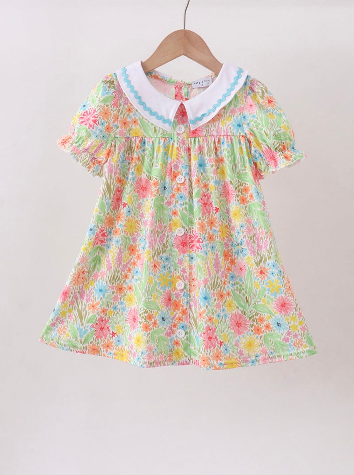 Floral print puff sleeve ruffle dress
