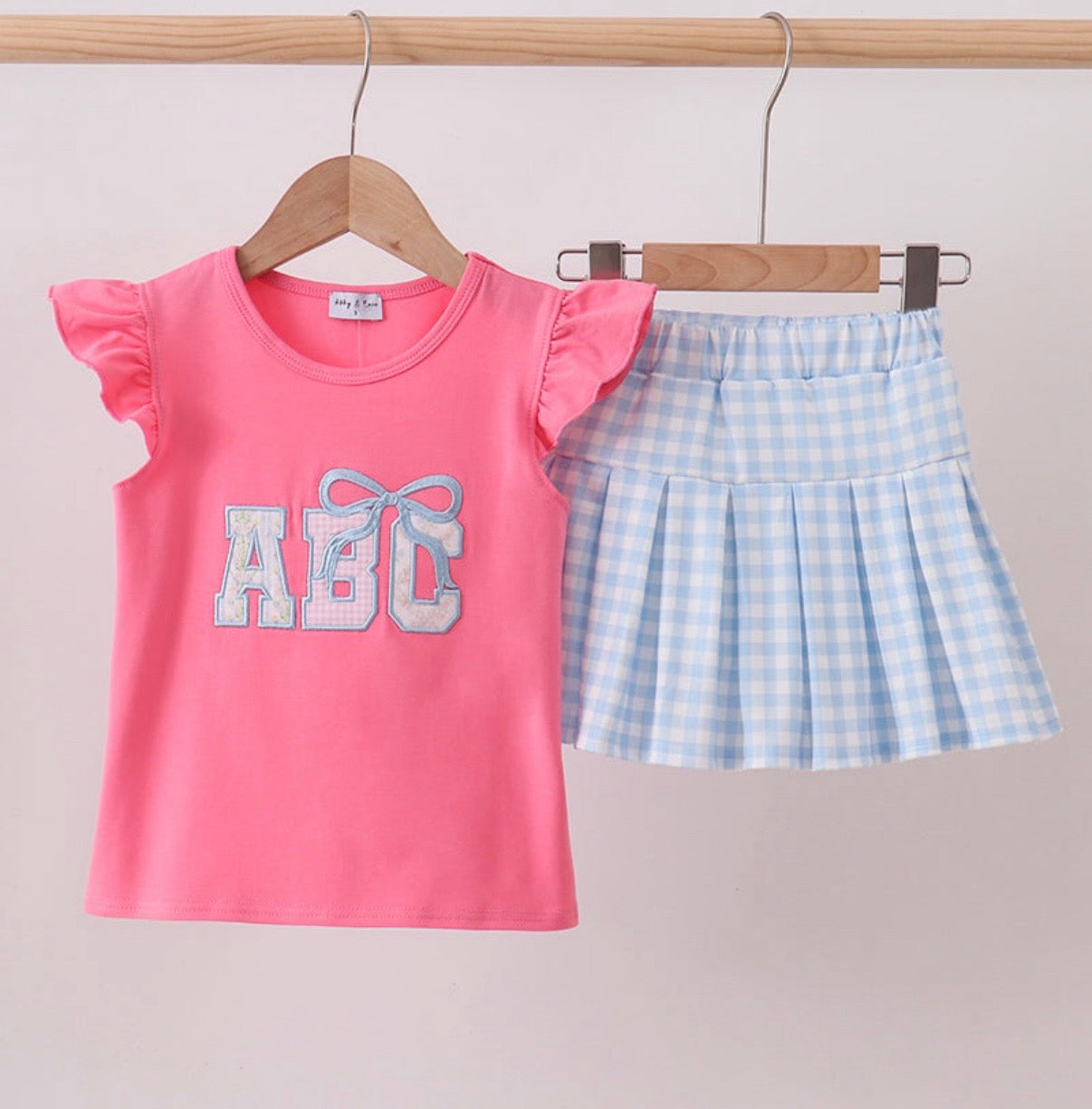 Pink ABC appliqué skort set