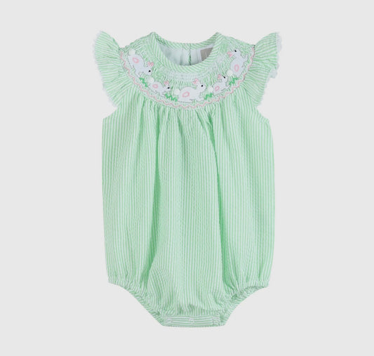 Green Easter smocked bubble