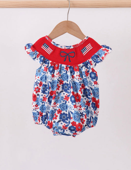 Blue flag bow smocked bubble