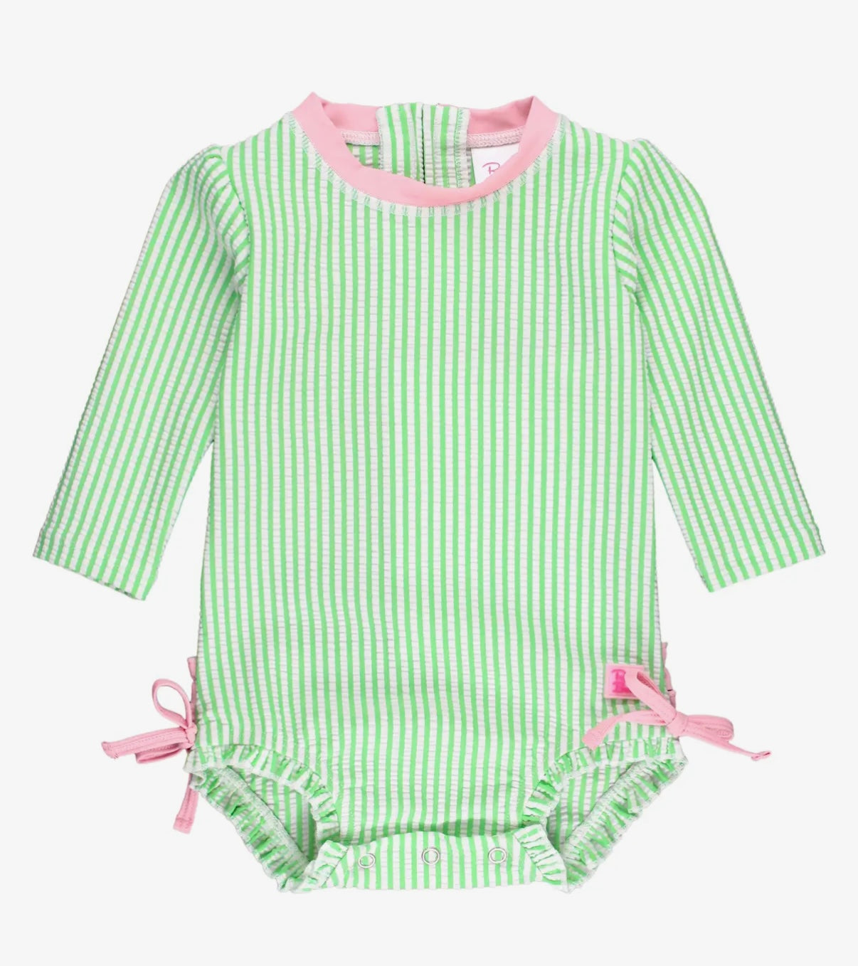 Spring green seersucker one piece rash guard