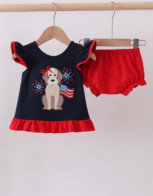Puppy fireworks ruffle bloomer set