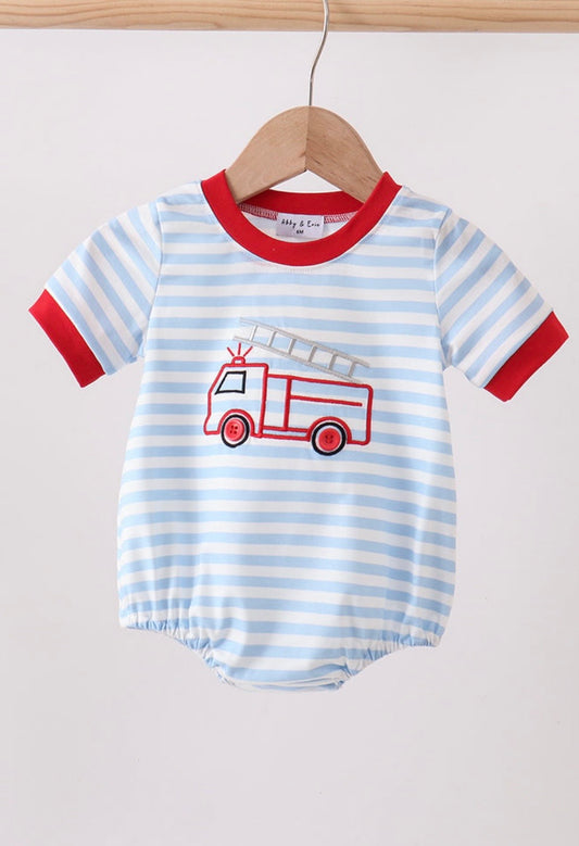 Blue Fire engine stripe embroidered bubble