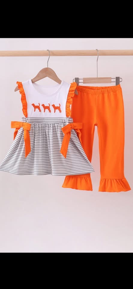 TN embroidery stripe ruffle pant set