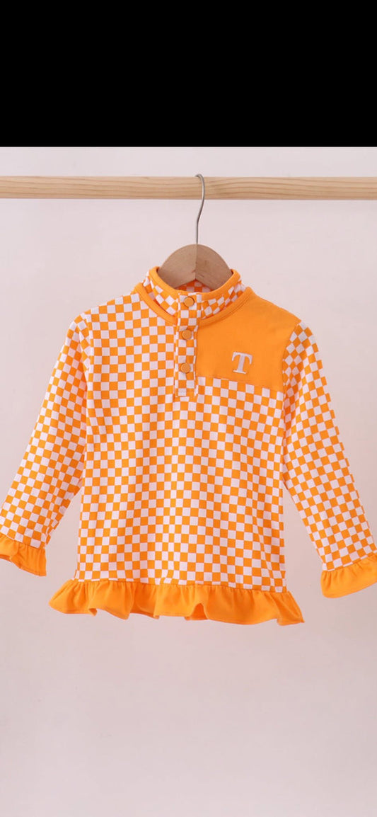 TN checkered ruffle pullover