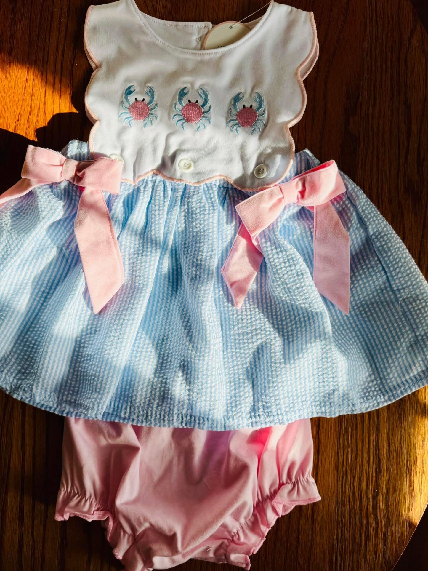 Blue crab seersucker bloomer set