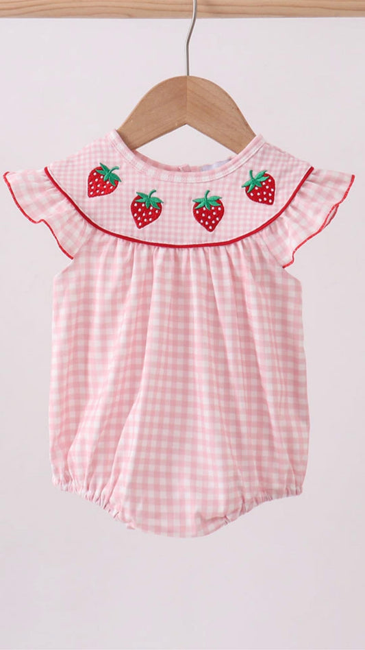 Pink gingham strawberry bubble