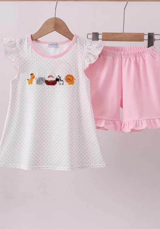 Noah’s ark French knot ruffle short set