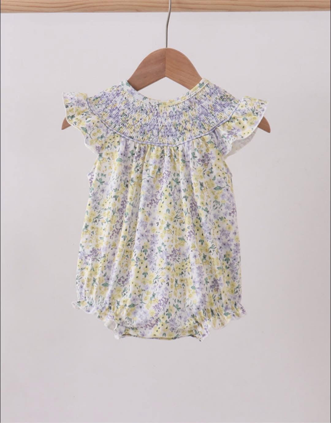 Golden meadow floral smocked bubble