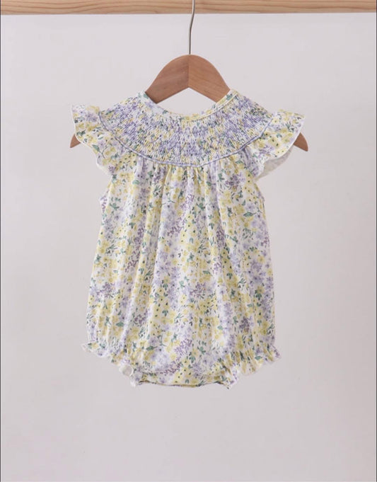Golden meadow floral smocked bubble