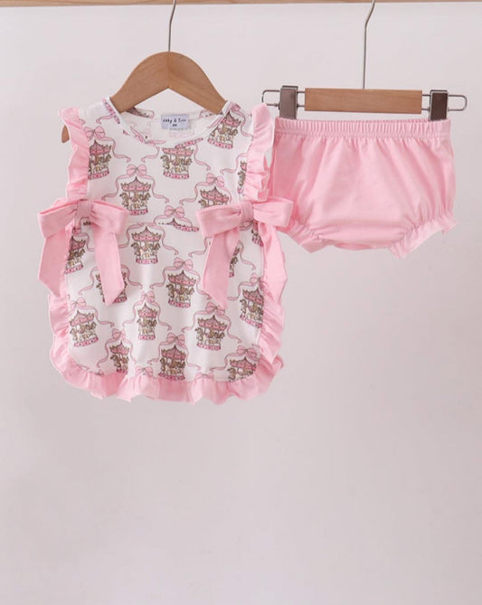 Pink carousel ruffle bloomer set