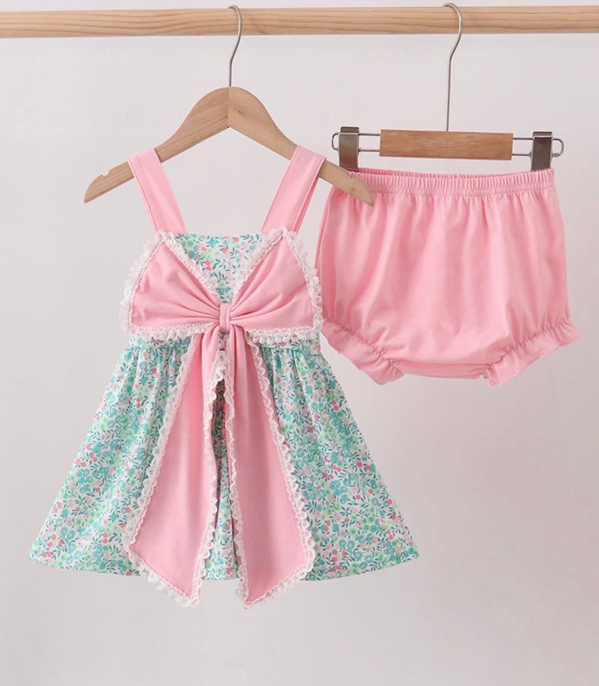 Pink floral bow bloomer set