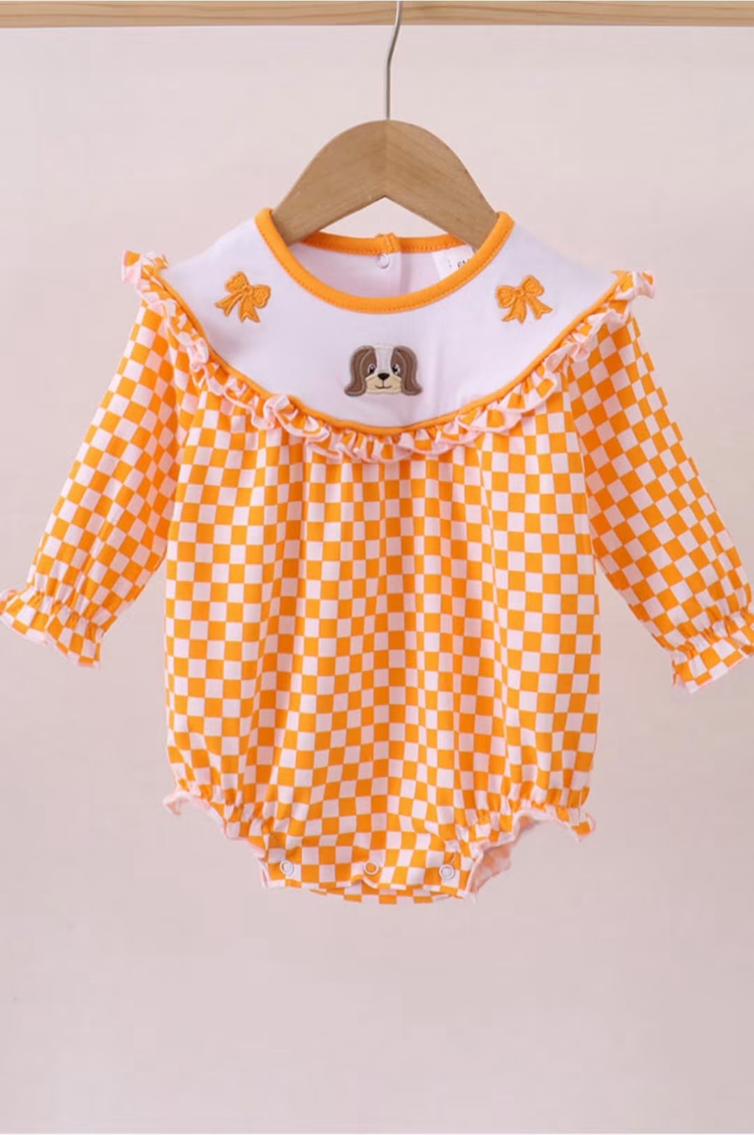 Orange TN puppy bow embroidery checkered bubble